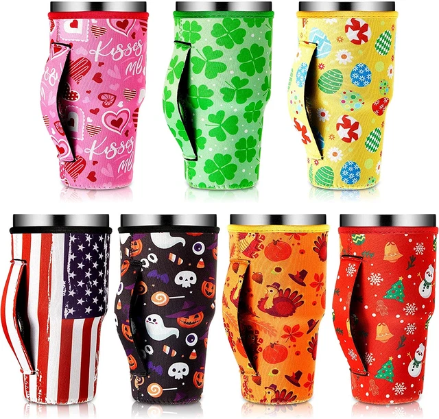 7 Pieces Reusable Iced Coffee Cup Sleeve Neoprene Insulated Cup Sleeves Tumbler