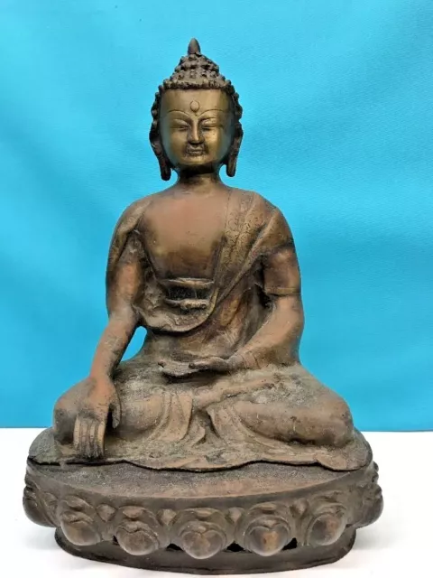 Antik Chinesisch Bronze Sitzender Buddha Auf Lotus Basis