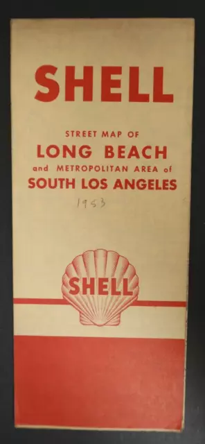 1953 SHELL Street Map Long Beach South Los Angeles Vintage Travel Map Fold Out