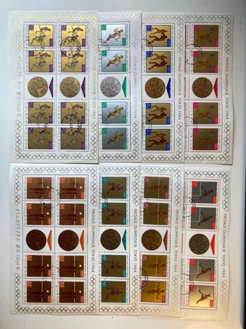 Polonia 1965 Olimpiadi di Tokyo 8 fogli con 8 francobolli su ciascuno USATO * vedi descrizione