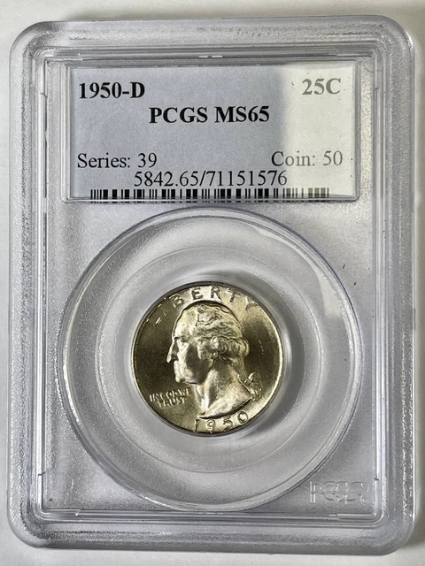 1950 D Quarter Dollars Silver Coinage PCGS MS-65