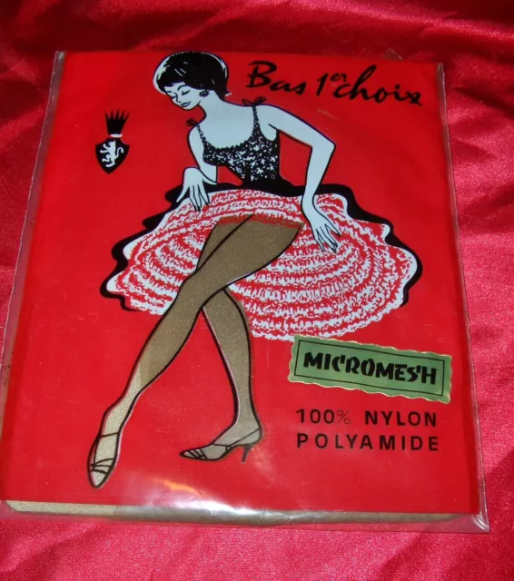 RAR Vintage Mesh Nylonstrümpfe NYLONS Gr. 9,5 braun Nylon Stockings Bas OVP