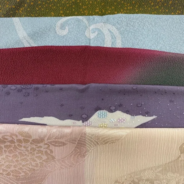Obiage Set of 5 Silk Scarf Japanese Kimono Obi Furisode Houmongi  Purple Green