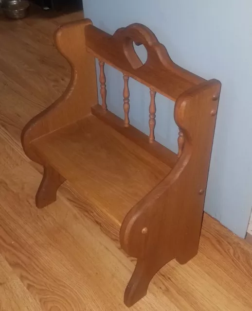 SOLID OAK Vintage Child or Doll Chair~Spindled, Scalloped, Sturdy! 2