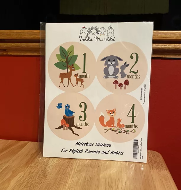 12 Pack Baby Monthly Milestone Stickers- Woodland Animal Theme