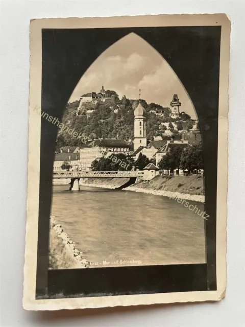 AK Graz Mur und Schlossberg Juni 1945