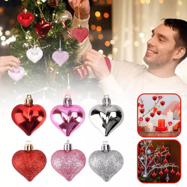 Red White Pink Shiny Glass Heart Valentine's Day Ornaments Lot G6 K6R2