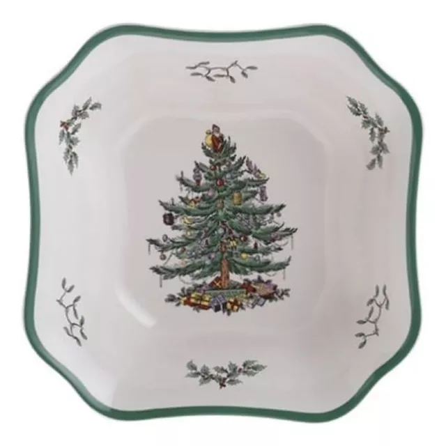 Spode Christmas Tree Square Salad Bowl, 9.5 Inch | Ceramic Salad Bowl