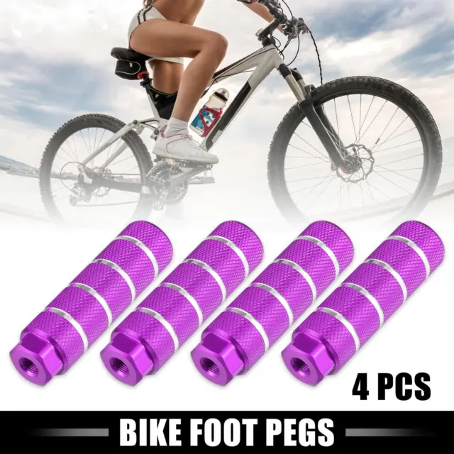 4pcs Aluminum Alloy Rear Foot Pegs Purple for BMX MTB Bike Fit 3/8 inch Axl