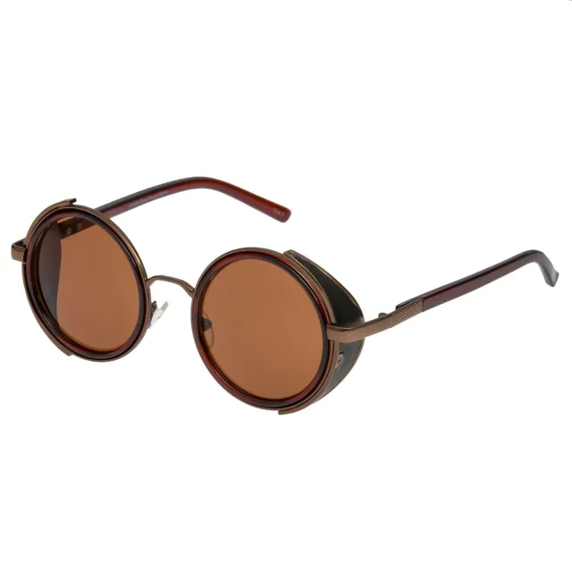 Brown Steampunk Glasses Cyber 50s Round Retro Vintage Goggles Sunglasses UV400