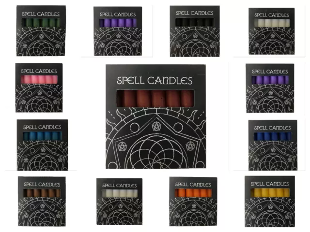 Spell Candles 6 Magic Casting Pagan Altar Table Witch Hexes Blue Pink 10.5x2cm