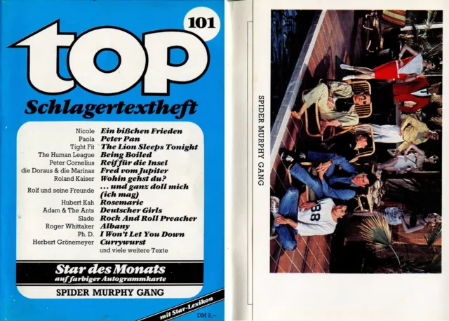 top Schlagertextheft 101, Autogrammkarte Spider Murphy Gang, vom 06.05.1982