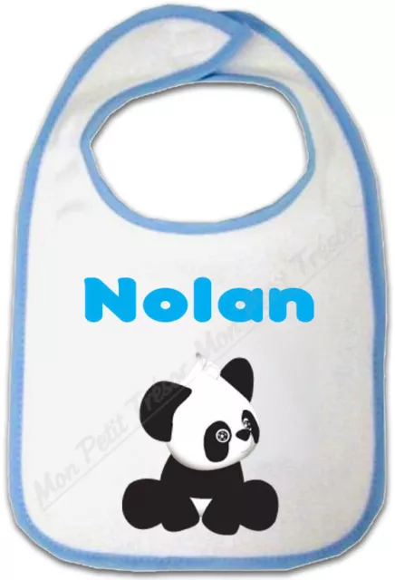 Bavoir Bébé Bleu Panda avec Prénom Personnalisé