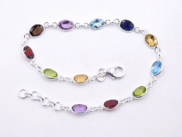 Bracelet Argent 925 Avec Tanzanite Naturelle - Longueur 20.3 Cm, Ovale, Qualité Gemme, Neuf