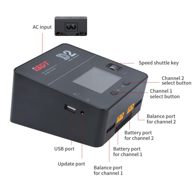 ISDT D2 MarkⅡ AC 200W 12A 2-6S 2CH Battery Balance Charger For Lilon LiPo LiHV