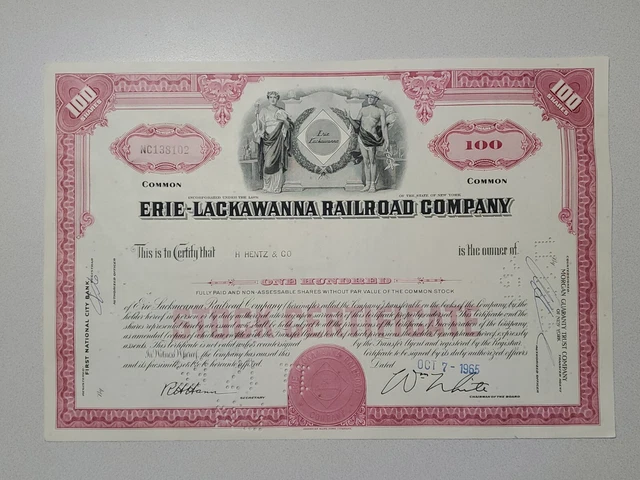 Erie Lackawana Railroad Cancelled Stock Certificate