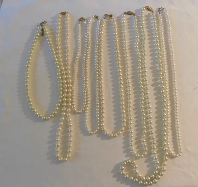 Vintage Lot of Eight Faux Pearl Beaded Necklace - All different lengths