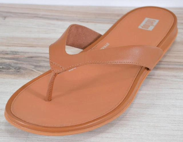 New FitFlop GRACIE Leather Toe Post Flip Flops Thong Sandals Size 9 TAN