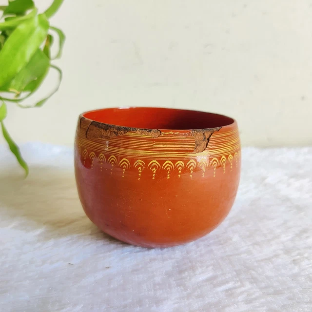1920s Vintage Hand Painted Parrot Bird Straw Woven Burmese Wooden Bowl W638 2