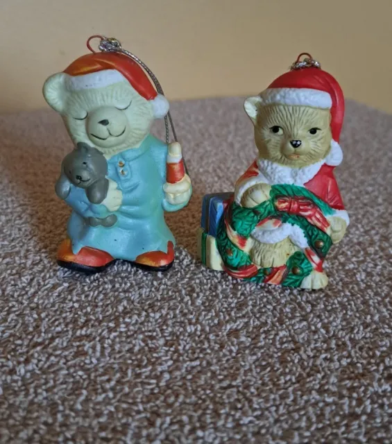 Vtg 7-11 Citgo 90s Traditions Cat & Bear Porcelain Christmas Ornaments Lot 2