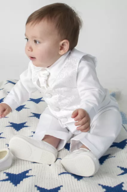 Traje de bautizo de 4 piezas para bebés niños cachemira