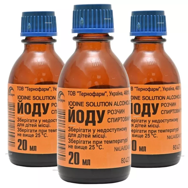 3 x 20 ml Solution d'Iode 5% Teinture Antiseptique - Premiers Secours (Йод)...