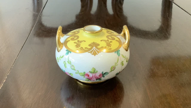 Antique Mintons Circular 2 Handled Hand Painted Pink Rose Bud Vase GA830