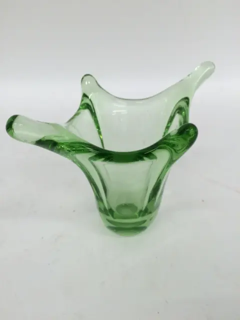 Vintage Decorative Blown Art Glass Clear Green Murano Style Water Droplet Vase