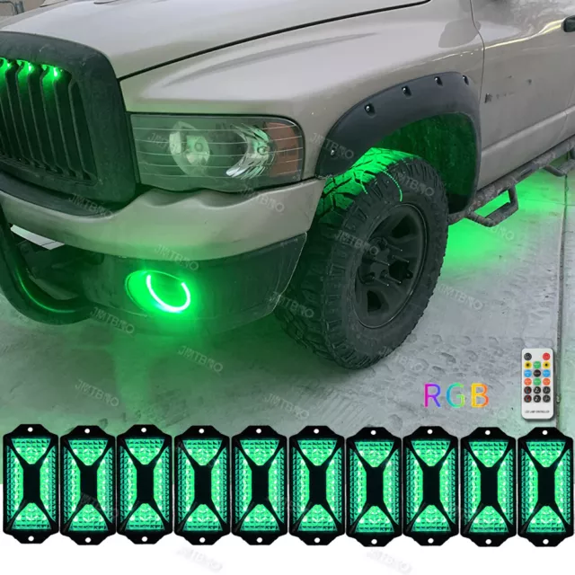 10PCS RGB LED Rock Light Pods Fender Underbody Lamps Kit for Dodge Ram 1500 2500