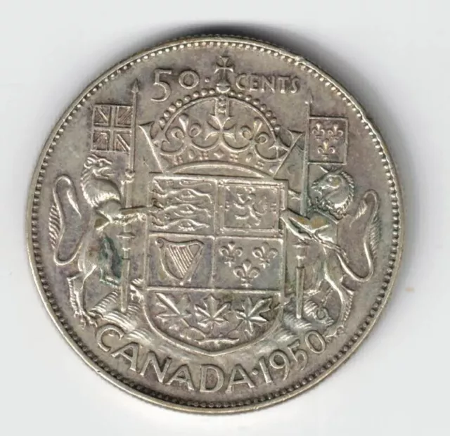 Canada 1950 No Design 50 Cents Half Dollar King George Vi Canadian Silver Coin
