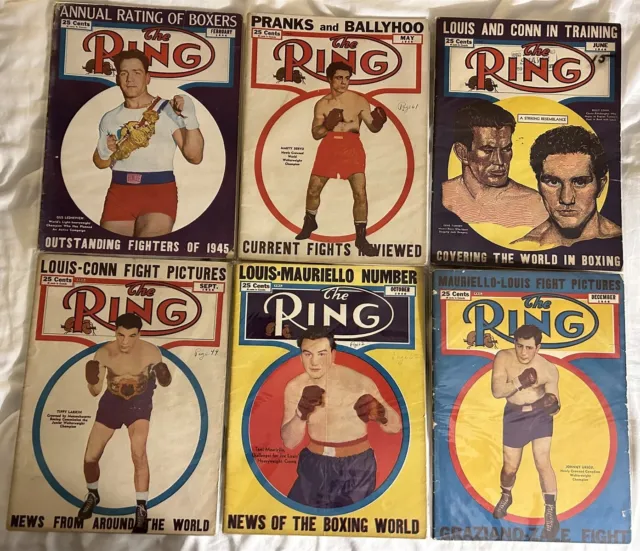 1946 THE Ring Boxing Lot of 6 JOE LOUIS Billy CONN Gus Lesnevich Marty SERVO