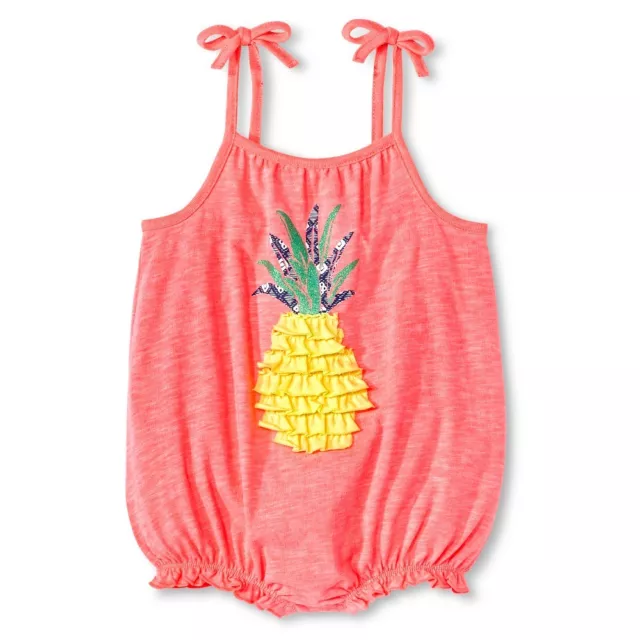 Cherokee Infant Baby Girls' Ruffle Pineapple Retro Pink Summer Beach Romper