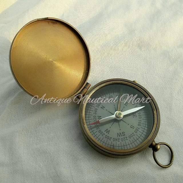 Antik Messing Nautisch Flach Kompass Vintage Desktop Artikel Working Designer