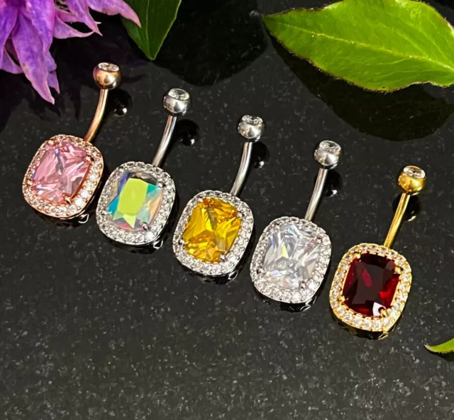 1pc Oval CZ Gem Surrounded Belly Button Ring Pierced Navel Gold Plated Naval