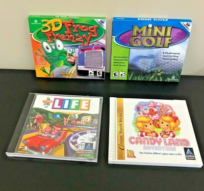 Lot of 4 Kids Childrens PC Games, Candyland Frog Frenzy Mini Golf Life