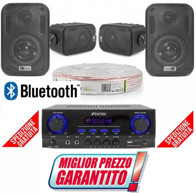 IMPIANTO FILODIFFUSIONE PARETE LOCALI amplificatore BT+ 4 Casse audio +Cavo