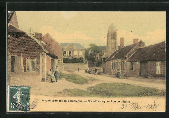 CPA Grandfresnoy, Rue de l´Église, Arrondissement de Compiègne 1908