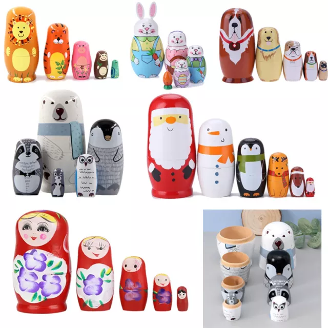 5Pcs/Set Cute Animal Nesting Stacking Wooden Dolls Wooden Russian Nesting Dolls