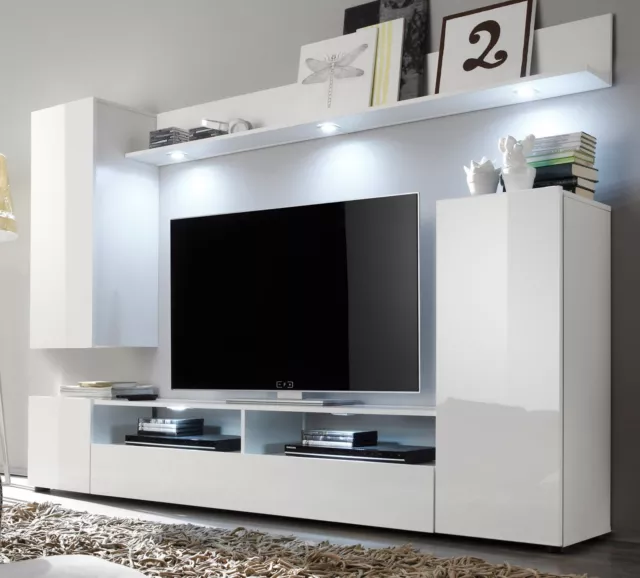 Wohnwand weiß Hochglanz Fernsehschrank Wohnzimmer TV HiFi Möbel Medienwand DOS