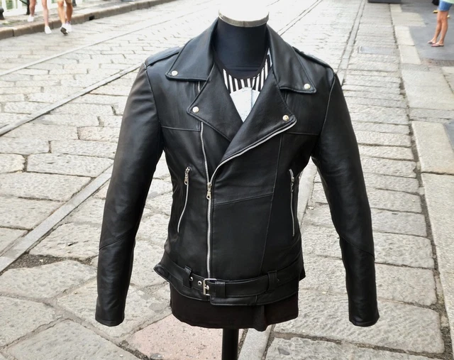 Giubbotto pelle morbida chiodo biker aderente Guendj made in italy