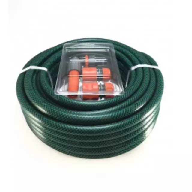New 30M Reinforced Garden Hose Pipe Tube With Spray Watering Nozzle Set Fittings