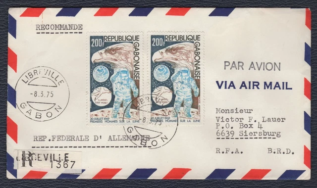GABON 1974/75, Moon Landing, Registered Cover to Germany, Yvert PA149, Mi 533