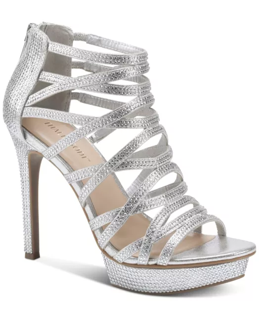 Thalia Sodi Women Strappy Platform Sandals Silvia Size US 7M Silver Metallic