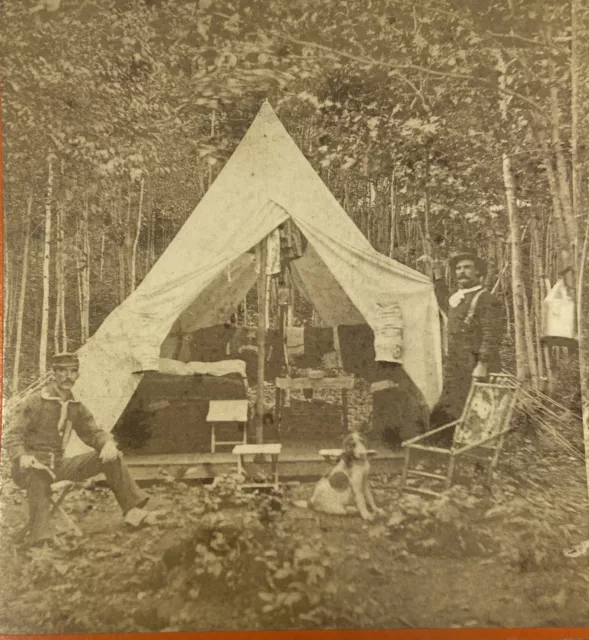 1878 Soldiers Elite Camp Dog Hemlock Island Stereoview St. Lawrence River