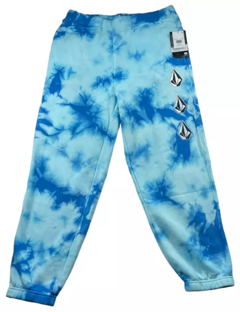 Volcom Sweatpants Mens size Small Blue Tie Dye  Iconic Stone Plus Fleece Pant