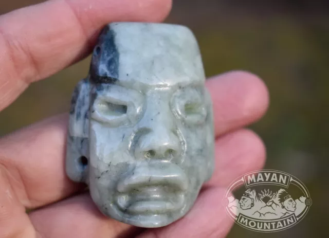 Large Olmec Face Pendant Guatemalan Maya Jadeite Jade Guatemala