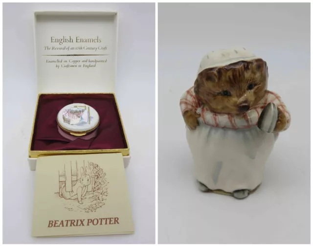 Vintage Crummles Mrs Tiggy Winkle Trinket Box and Beswick Figurine England