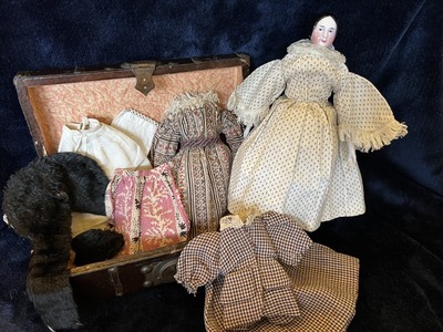 Antique German China Head Doll Wardrobe Trunk Antique German Porcelain Doll Bun