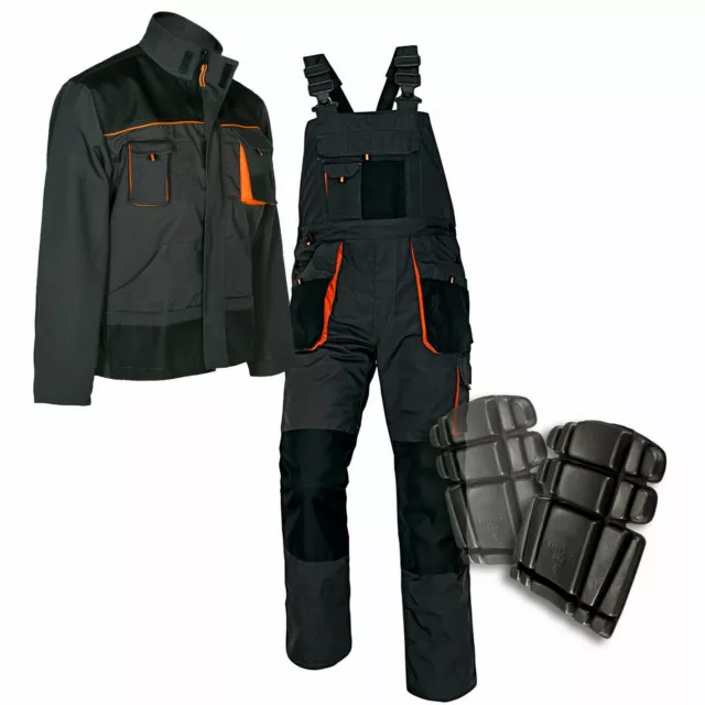 WORK TROUSERS Bib & Brace Overalls Heavy Duty Dungarees KNEE PADS and JACKET opt