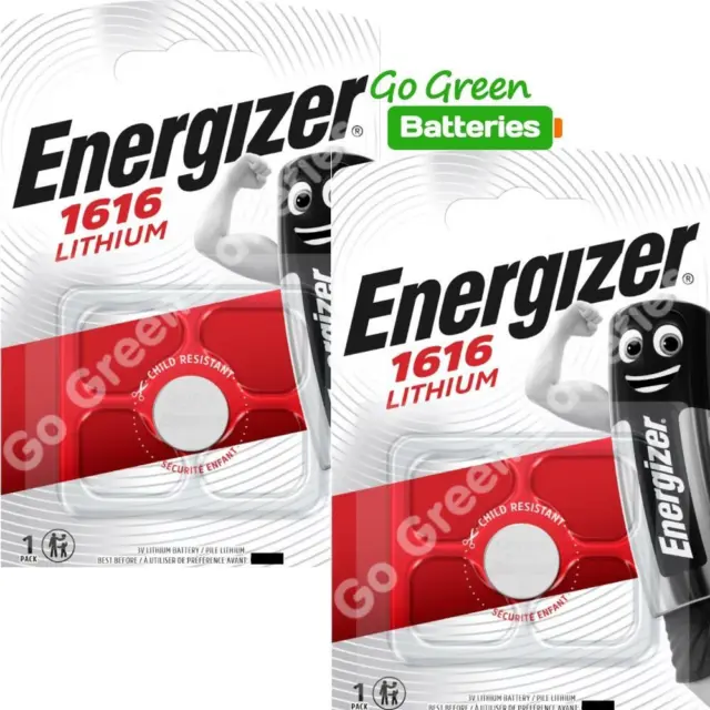 2 x Energizer CR1616 1616 3V Lithium Coin Cell Batteries DL1616 KCR1616, BR1616